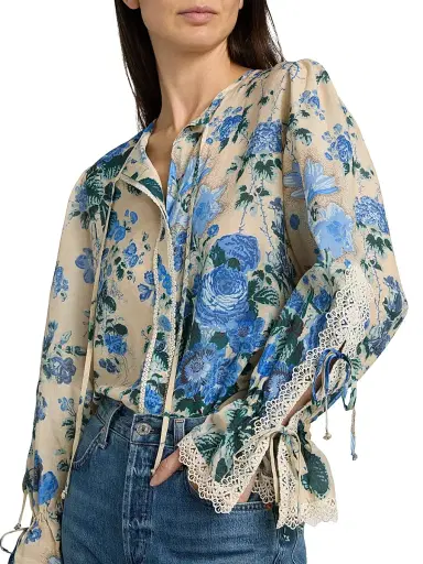 Kobi Halperin Women's Daisy Floral Blouse - Ecru Multi | Thumbnail 6