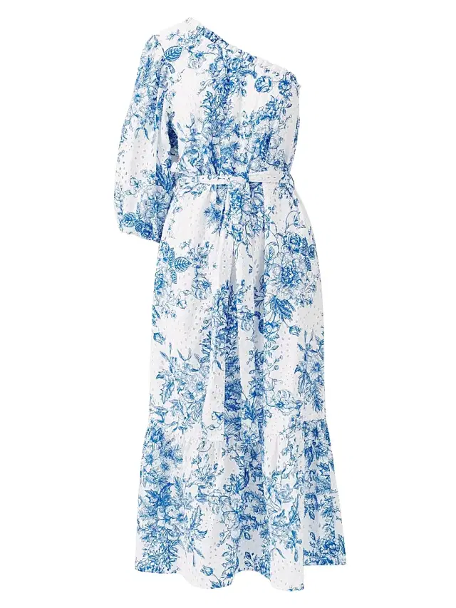 Melissa Odabash Women's Autumn Eyelet Toile One-Shoulder Midi-Dress - Coastal Navy