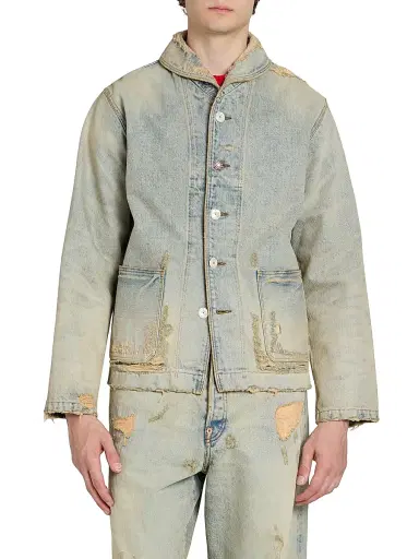 KENZO Men's Distressed Denim Shawl Chore Jacket | Thumbnail 3 KENZO Men's Distressed Denim Shawl Chore Jacket | Thumbnail 3
