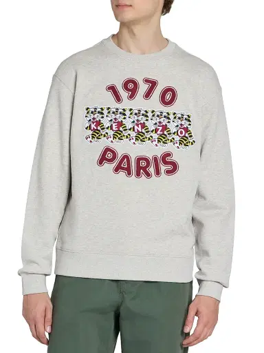 KENZO Men's Wild Tiger Embroidered Crewneck Sweatshirt - Pale Grey - Size Small | Thumbnail 3
