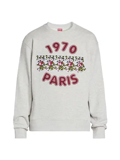 KENZO Men's Wild Tiger Embroidered Crewneck Sweatshirt - Pale Grey - Size Small | Thumbnail 1