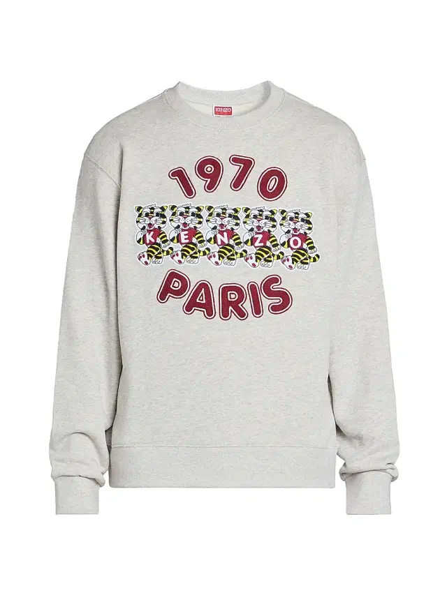Men's Wild Tiger Embroidered Crewneck Sweatshirt - Pale Grey