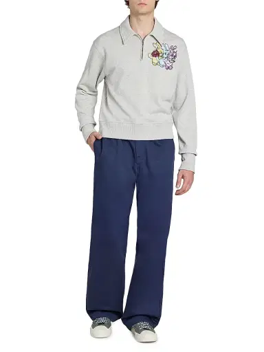 KENZO Men's Chapman Cartoon-Embroidered Half-Zip Sweatshirt - Pale Grey - Size XL | Thumbnail 2
