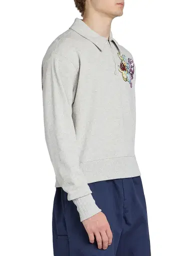 KENZO Men's Chapman Cartoon-Embroidered Half-Zip Sweatshirt - Pale Grey - Size XL | Thumbnail 4