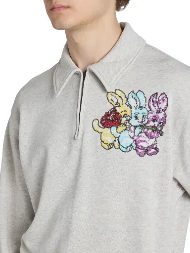 KENZO Men's Chapman Cartoon-Embroidered Half-Zip Sweatshirt - Pale Grey - Size XL | Thumbnail 7