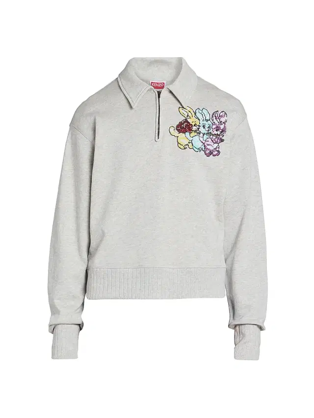 Men's Chapman Cartoon-Embroidered Half-Zip Sweatshirt - Pale Grey