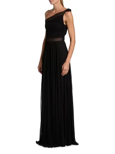 Giambattista Valli Women's One-Shoulder Lace-Trim Ruched Jersey Gown - Black - Size 00 | Thumbnail 4 Giambattista Valli Women's One-Shoulder Lace-Trim Ruched Jersey Gown - Black - Size 00 | Thumbnail 4