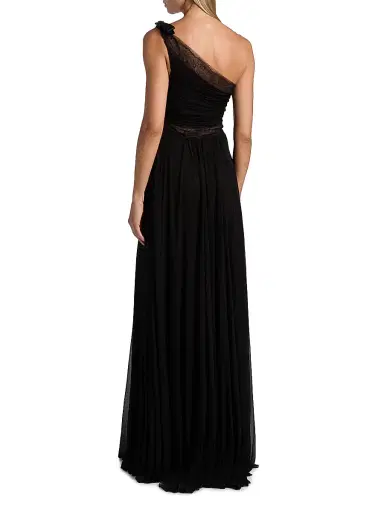 Giambattista Valli Women's One-Shoulder Lace-Trim Ruched Jersey Gown - Black - Size 00 | Thumbnail 5 Giambattista Valli Women's One-Shoulder Lace-Trim Ruched Jersey Gown - Black - Size 00 | Thumbnail 5
