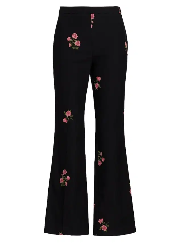Women's Floral Fil Coupé Cotton Flared Trousers - Black Multi