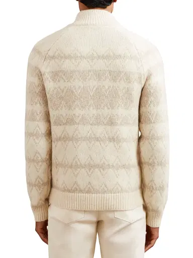 Reiss Men's Claus Fair Isle-Inspired Half-Zip Sweater - Winter White Oatmeal - Size XL | Thumbnail 4