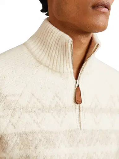 Reiss Men's Claus Fair Isle-Inspired Half-Zip Sweater - Winter White Oatmeal - Size XL | Thumbnail 5