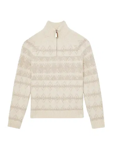 Reiss Men's Claus Fair Isle-Inspired Half-Zip Sweater - Winter White Oatmeal - Size XL | Thumbnail 1