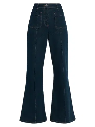 Reiss Women's Sakura High-Rise Stretch Flare Jeans - Dark Blue | Thumbnail 1