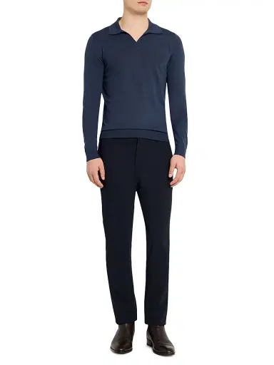 Reiss Men's Milburn Merino Wool Johnny Collar Shirt - Midnight | Thumbnail 2