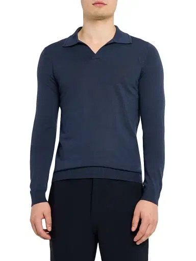 Reiss Men's Milburn Merino Wool Johnny Collar Shirt - Midnight | Thumbnail 3