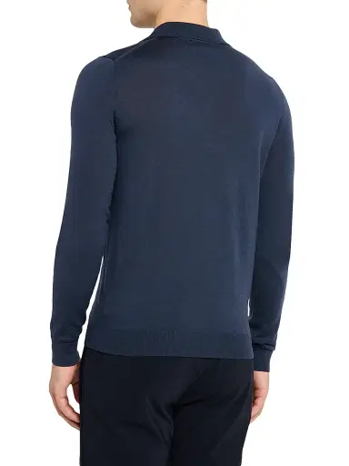 Reiss Men's Milburn Merino Wool Johnny Collar Shirt - Midnight | Thumbnail 4
