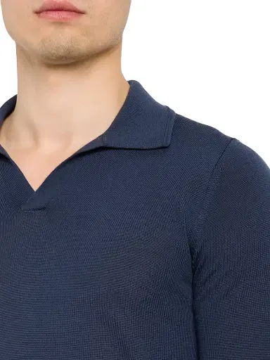 Reiss Men's Milburn Merino Wool Johnny Collar Shirt - Midnight | Thumbnail 5
