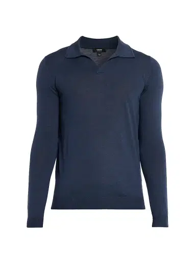 Reiss Men's Milburn Merino Wool Johnny Collar Shirt - Midnight | Thumbnail 1