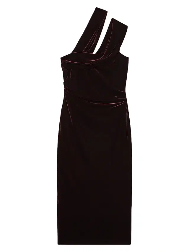 Reiss Women's Dalia Asymmetric-Neck Velvet Midi-Dress - Burgundy