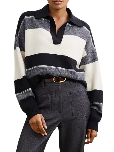 Reiss Women's Simmy Striped Wool-Cashmere Sweater - Navy Cream | Thumbnail 3
