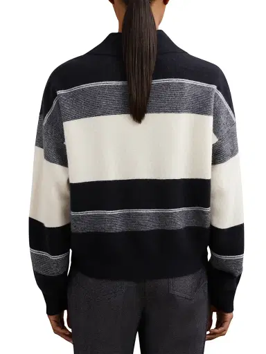 Reiss Women's Simmy Striped Wool-Cashmere Sweater - Navy Cream | Thumbnail 4