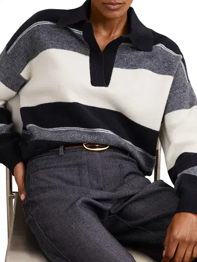 Reiss Women's Simmy Striped Wool-Cashmere Sweater - Navy Cream | Thumbnail 5
