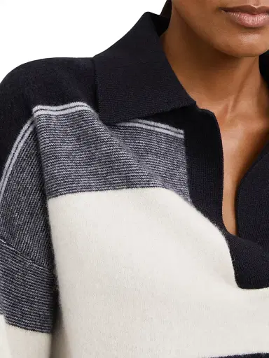 Reiss Women's Simmy Striped Wool-Cashmere Sweater - Navy Cream | Thumbnail 6