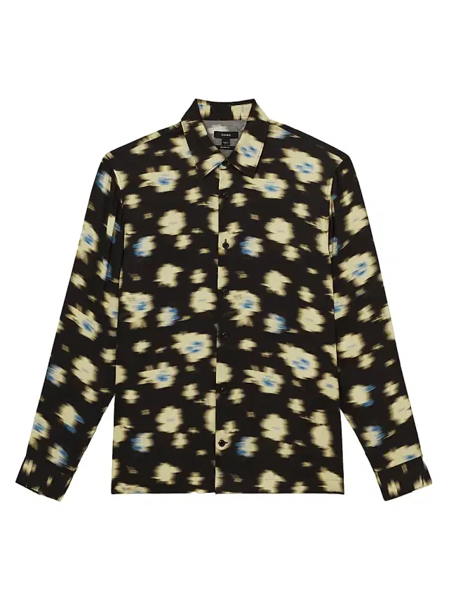 Reiss Men's Petal Blurred Floral Shirt - Black - Size XL