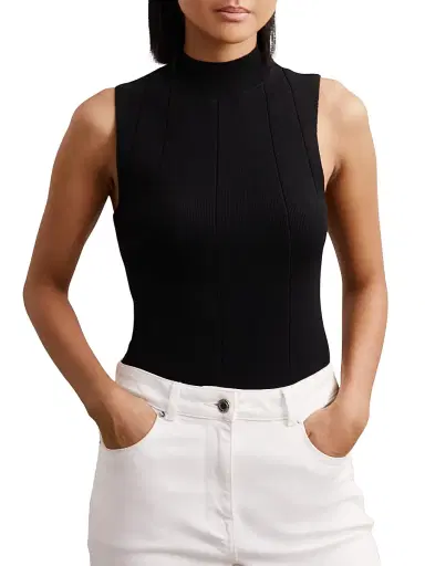 Reiss Women's Milan Knit Sleeveless Turtleneck Top - Black | Thumbnail 3