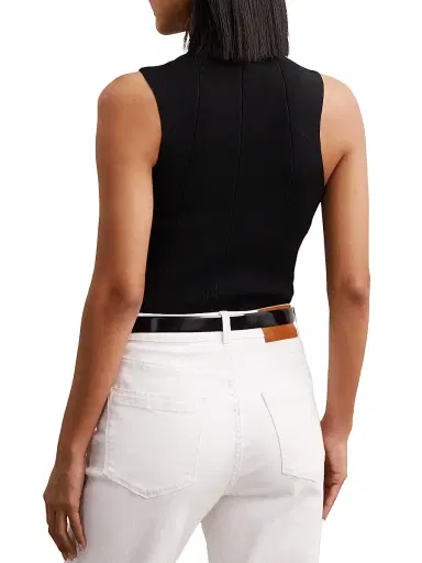 Reiss Women's Milan Knit Sleeveless Turtleneck Top - Black | Thumbnail 4