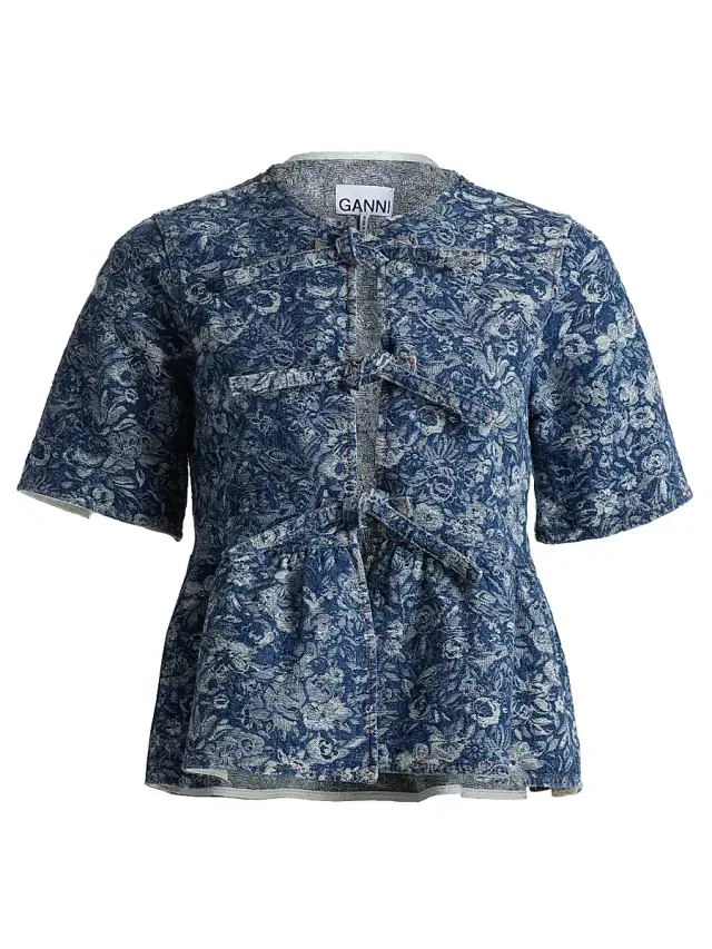 Ganni Women's Tapestry Denim Peplum Blouse - Mid Blue Stone