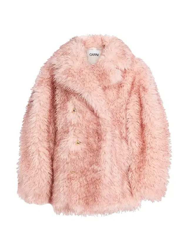 Ganni Women's Faux-Fur Double-Breasted Coat - Light Pink