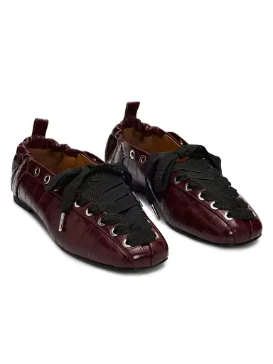 Ganni Women's Croc-Embossed Pelinova Ballerina Flats - Burgundy - Size 11 | Thumbnail 2 Ganni Women's Croc-Embossed Pelinova Ballerina Flats - Burgundy - Size 11 | Thumbnail 2