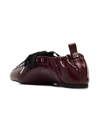 Ganni Women's Croc-Embossed Pelinova Ballerina Flats - Burgundy - Size 11 | Thumbnail 3 Ganni Women's Croc-Embossed Pelinova Ballerina Flats - Burgundy - Size 11 | Thumbnail 3