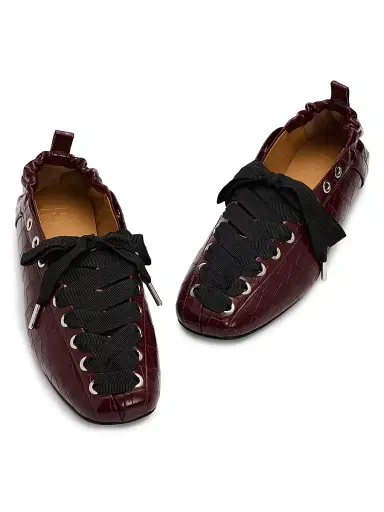 Ganni Women's Croc-Embossed Pelinova Ballerina Flats - Burgundy - Size 11 | Thumbnail 4 Ganni Women's Croc-Embossed Pelinova Ballerina Flats - Burgundy - Size 11 | Thumbnail 4