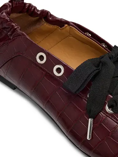 Ganni Women's Croc-Embossed Pelinova Ballerina Flats - Burgundy - Size 11 | Thumbnail 5 Ganni Women's Croc-Embossed Pelinova Ballerina Flats - Burgundy - Size 11 | Thumbnail 5