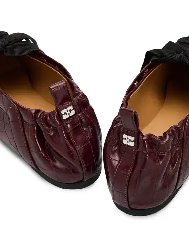Ganni Women's Croc-Embossed Pelinova Ballerina Flats - Burgundy - Size 11 | Thumbnail 6 Ganni Women's Croc-Embossed Pelinova Ballerina Flats - Burgundy - Size 11 | Thumbnail 6