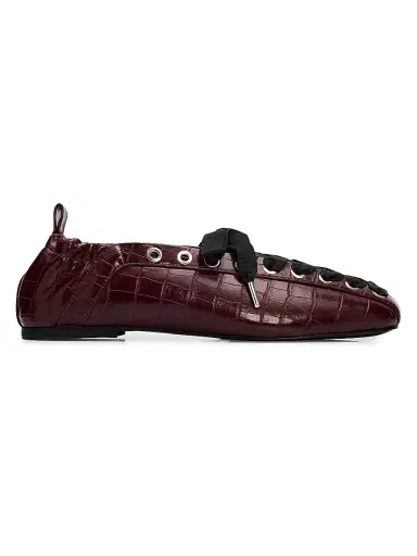 Ganni Women's Croc-Embossed Pelinova Ballerina Flats - Burgundy - Size 11 | Thumbnail 1 Ganni Women's Croc-Embossed Pelinova Ballerina Flats - Burgundy - Size 11 | Thumbnail 1