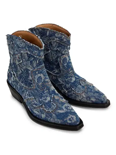 Ganni Women's 40MM Tapestry Embroidered Denim Boots - Mid Blue Vintage - Size 9 | Thumbnail 4 Ganni Women's 40MM Tapestry Embroidered Denim Boots - Mid Blue Vintage - Size 9 | Thumbnail 4