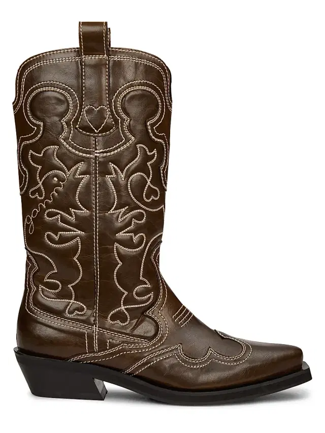 Women's 40MM Embroidered Faux-Leather Mid-Shaft Boots - Dark Olive Egret