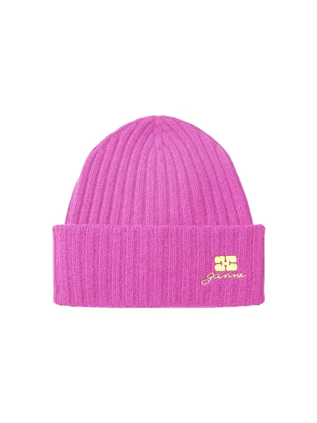Ganni Women's Future Logo-Embroidered Wool Beanie - Aurora Pink