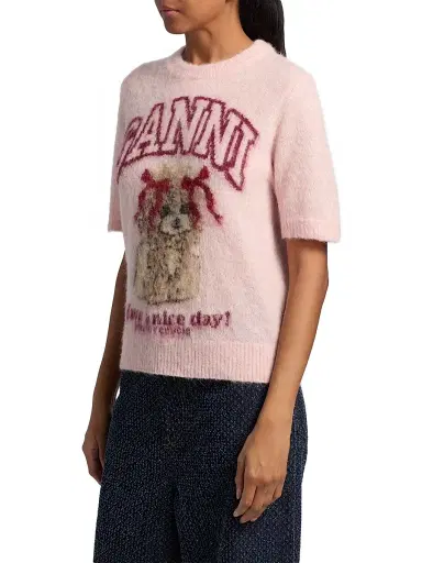 Ganni Women's Brushed Alpaca Graphic T-Shirt - Chalk Pink | Thumbnail 4 Ganni Women's Brushed Alpaca Graphic T-Shirt - Chalk Pink | Thumbnail 4