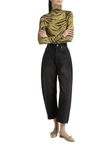 Ganni Women's Tiger-Stripe Jersey Turtleneck Top - Khaki | Thumbnail 2