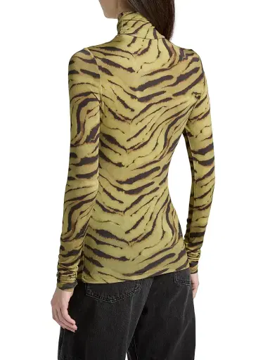 Ganni Women's Tiger-Stripe Jersey Turtleneck Top - Khaki | Thumbnail 5