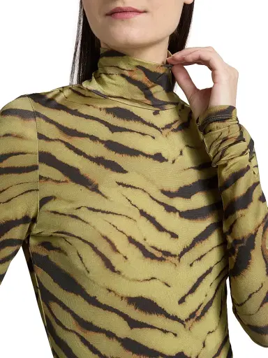 Ganni Women's Tiger-Stripe Jersey Turtleneck Top - Khaki | Thumbnail 6