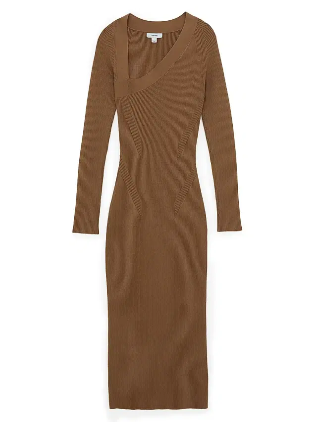 Reiss Women's Zeta Asymmetric Rib-Knit Midi-Dress - Camel