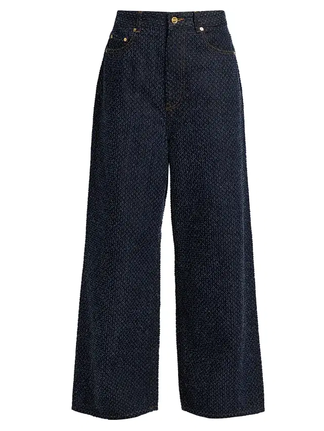 Ganni Women's Tweed Denim Baggy Jeans - Rinse