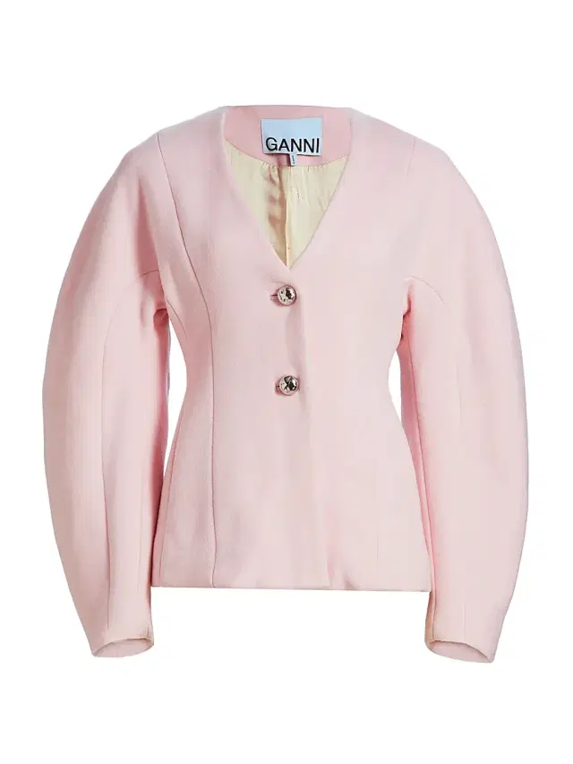 Ganni Women's Peacoat Wool Fitted Blazer - Ballerina