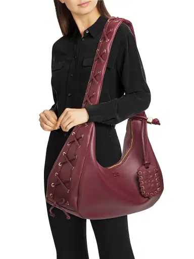 Ganni Women's Laced Leather Hobo Bag - Burgundy | Thumbnail 2