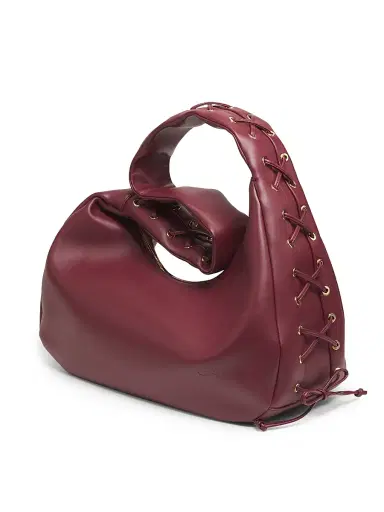 Ganni Women's Laced Leather Hobo Bag - Burgundy | Thumbnail 3